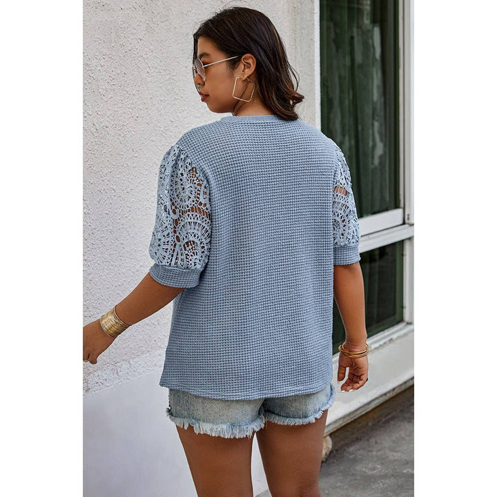 Plus Size Knit Color Block Lace Solid Fit Shirt