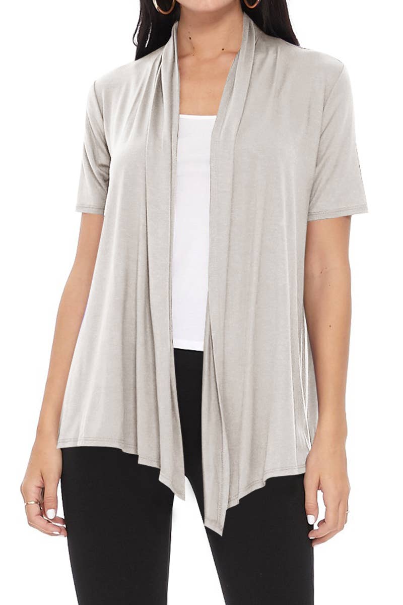 Women's Casual Short Sleeve Draped Open Front Solid Cardigan