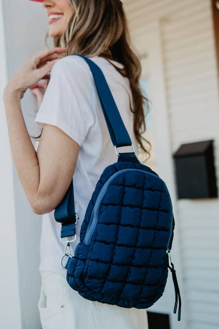 Navy Quilted Sling Bag