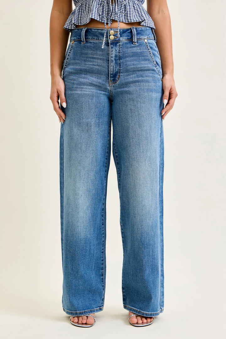 Judy Blue LONG HW Column Trouser Wide Leg Denim Jeans 82696