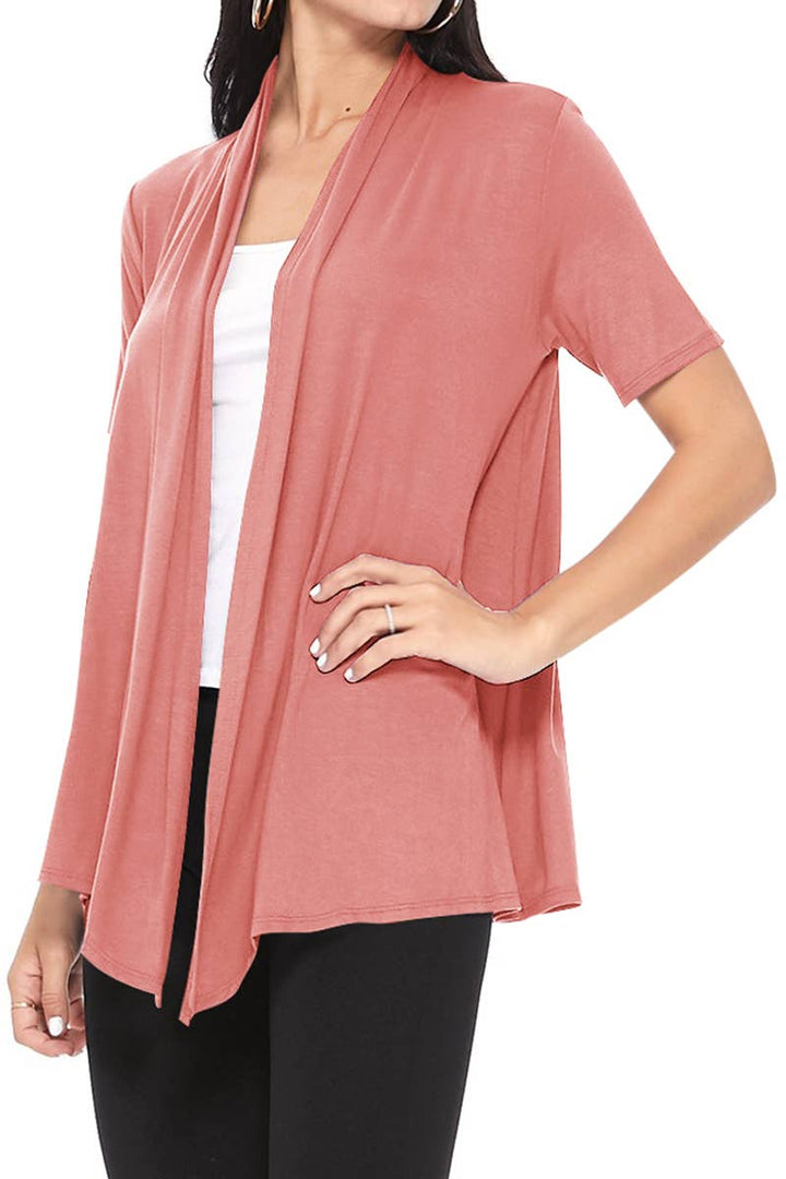Women's Casual Short Sleeve Draped Open Front Solid Cardigan