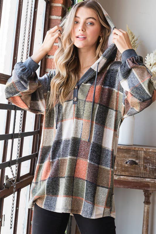 Fall Checkered Hooded Top