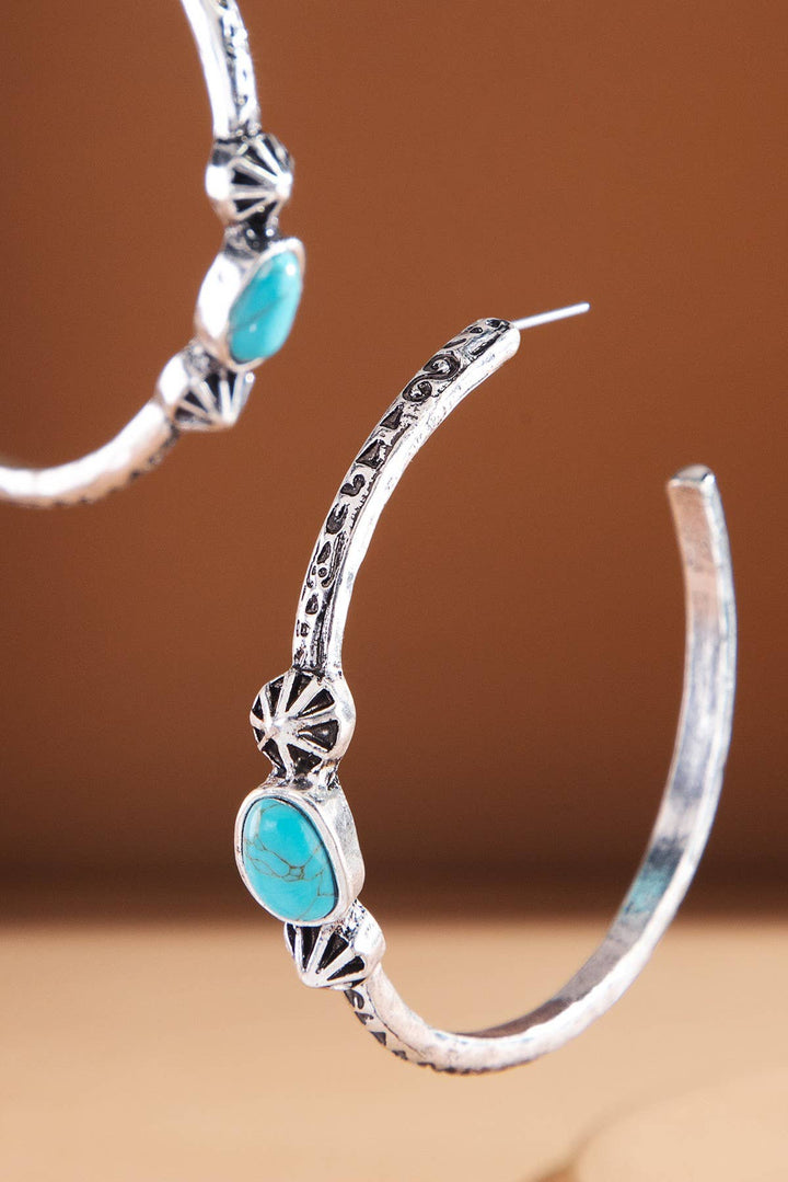Stamped Turquoise Station Hoop Earrings