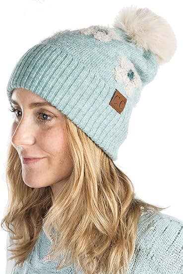 Women's Chenille Winter Pom Beanie - Daisy - Mint