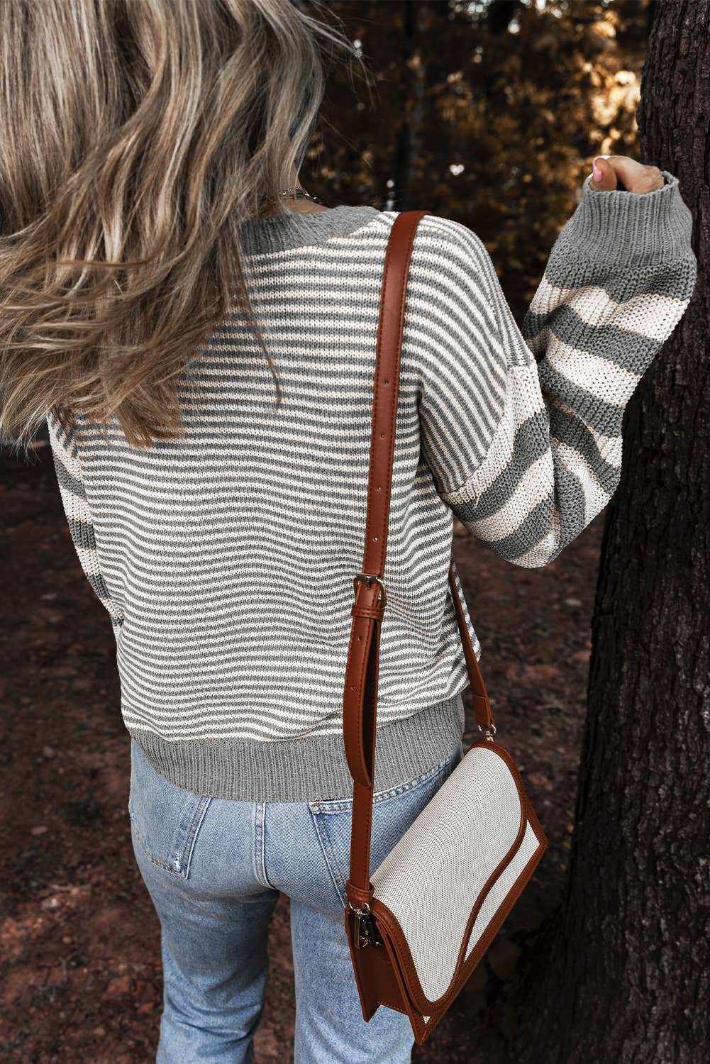 Stripe Geometric Textured Drop Shoulder Sweater