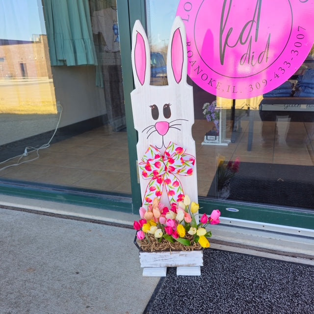 Wooden Bunny w/bow Planter