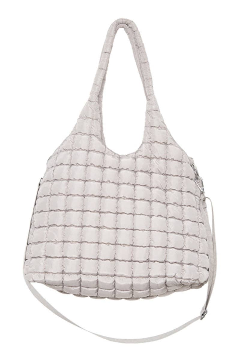 Sand Rectangular Quilted Puffer Tote