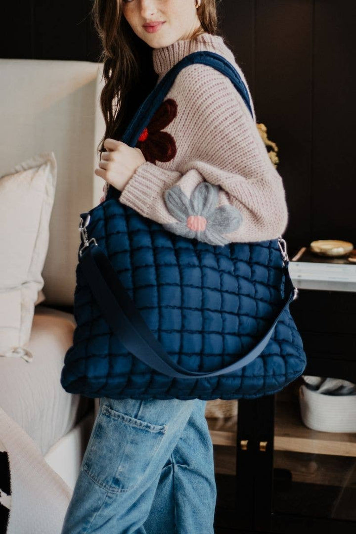 Navy Rectangular Wholesale Puffer Bag
