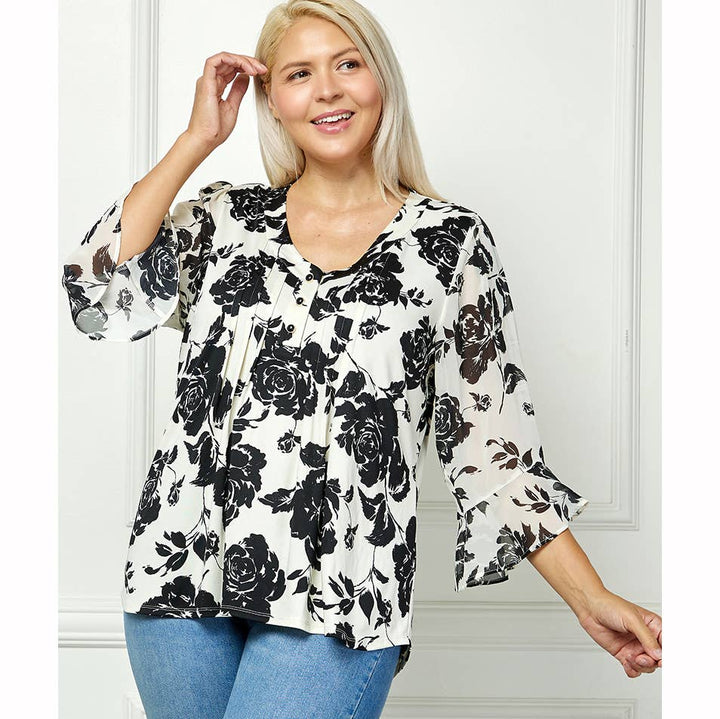 Black/Cream Floral Blouse