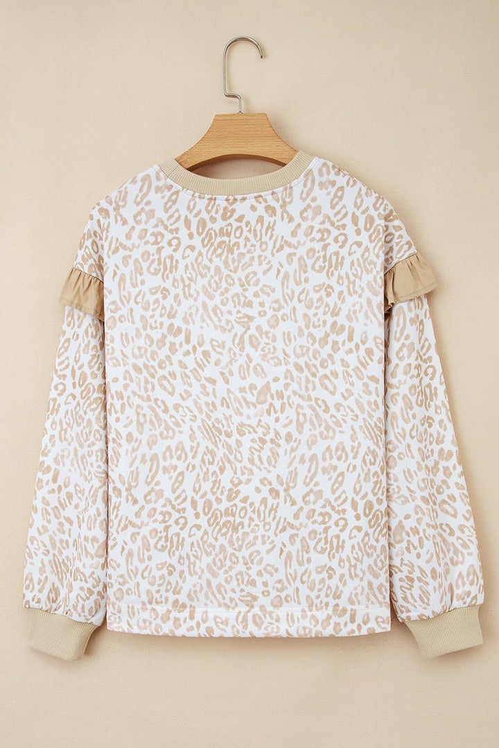Leopard Ruffle Trim  Sweatshirt
