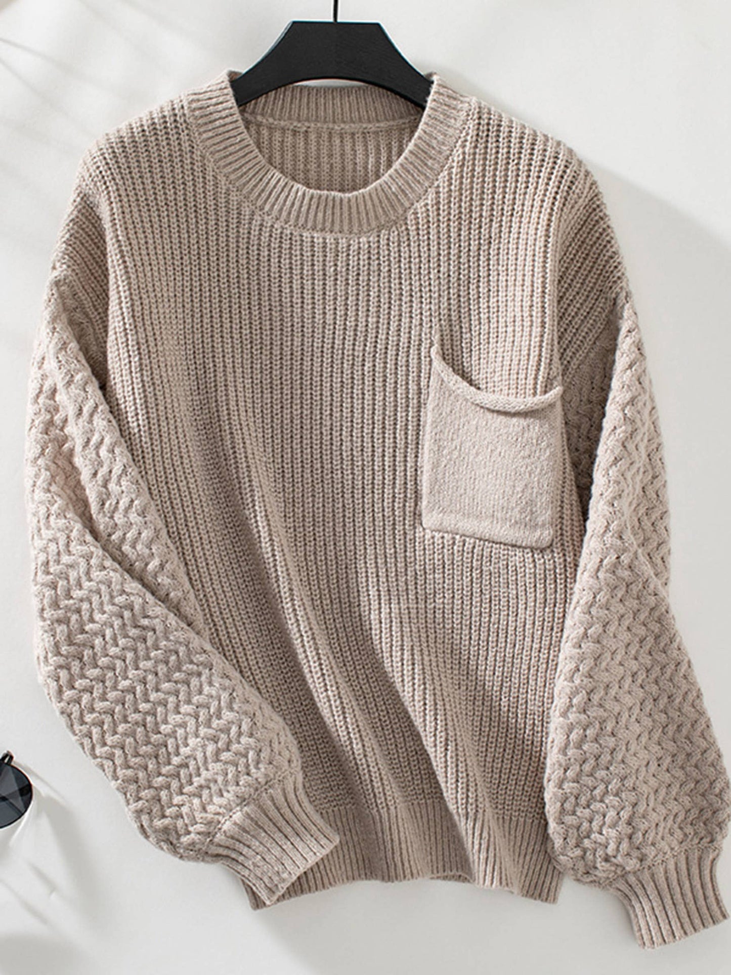 Round Neck Loose Knit Lantern Sleeve Sweater