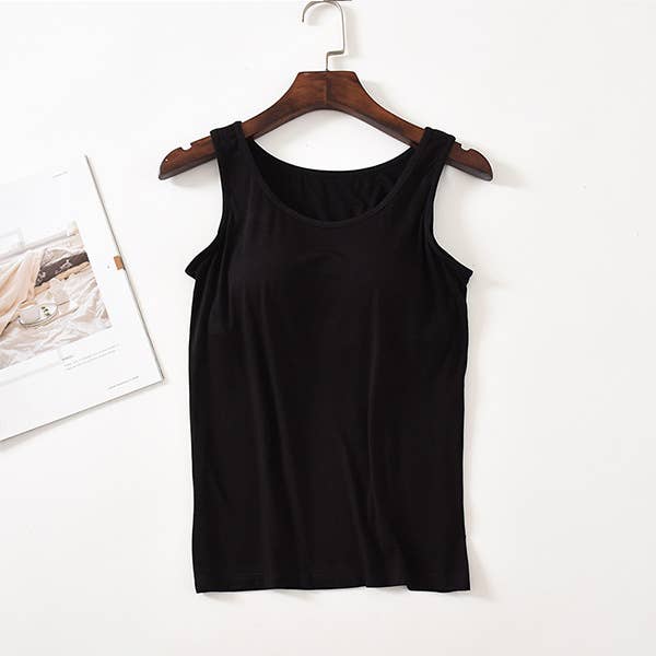 Skin-friendly soft round neck built-in bra tank top