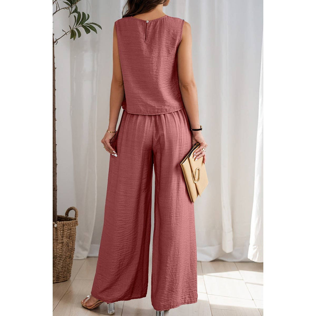 Two Pieces Solid Tank Wide Leg Pants Set