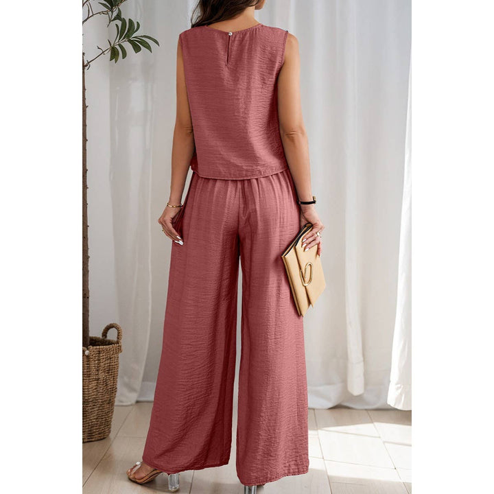 Two Pieces Solid Tank Wide Leg Pants Set