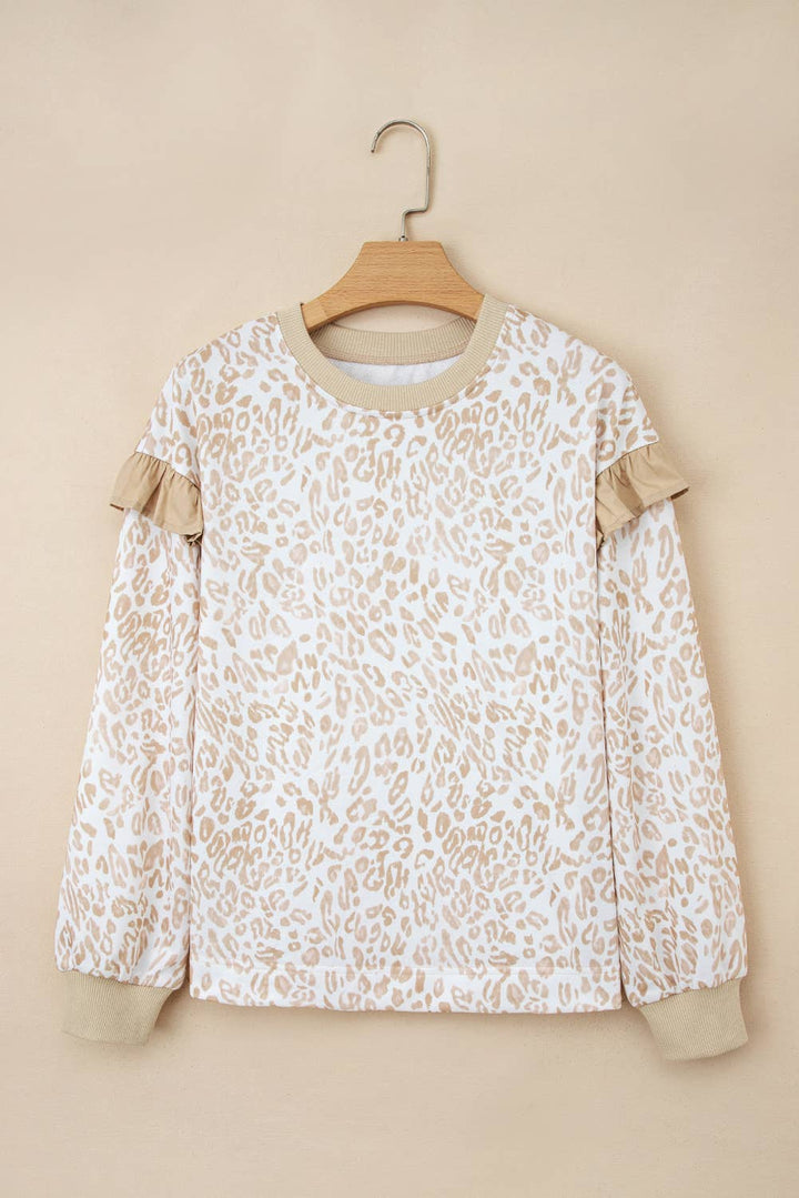 Leopard Ruffle Trim  Sweatshirt