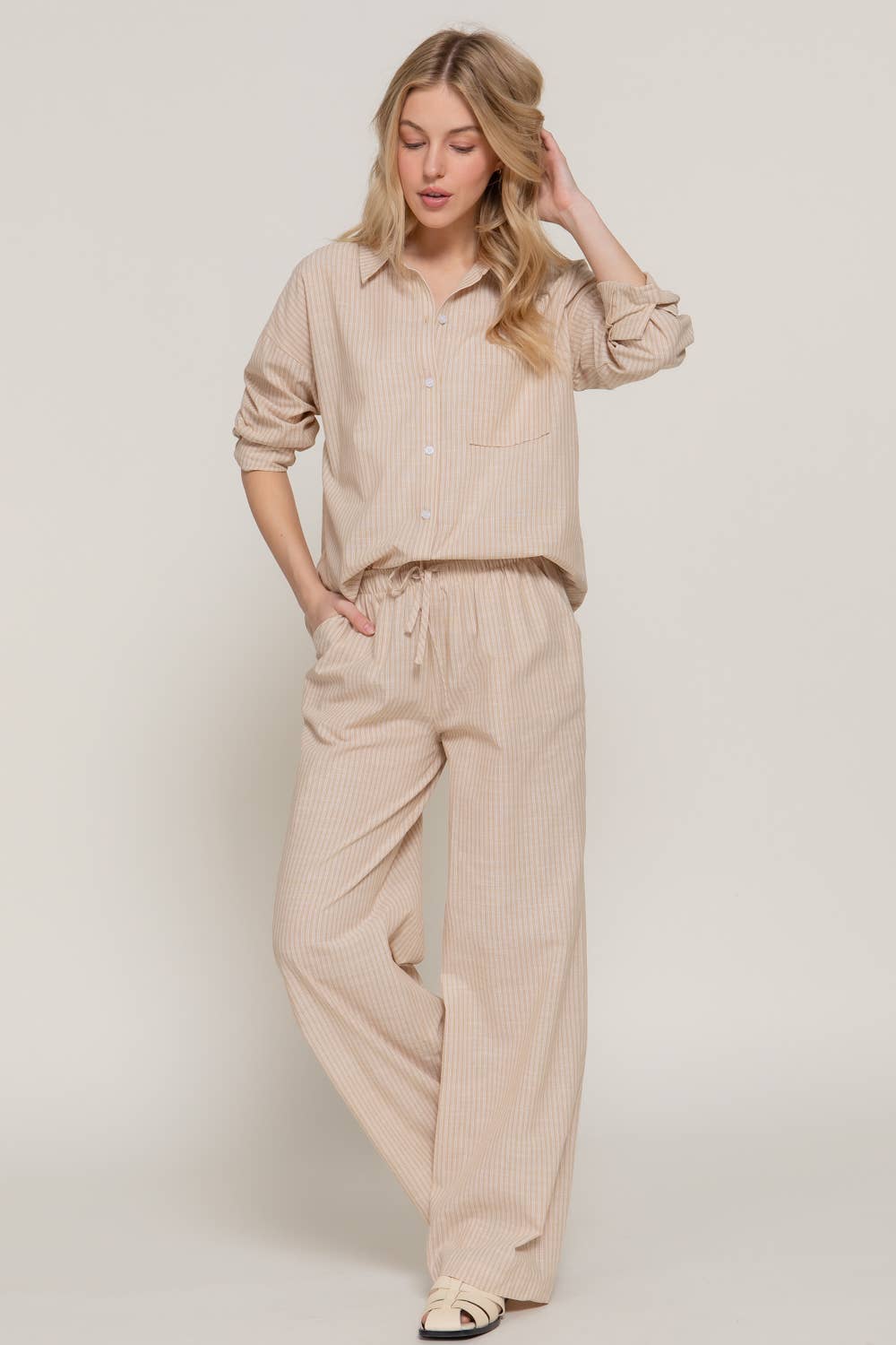 Long Sleeve Button Down Y/D Stripe Gauze Shirt