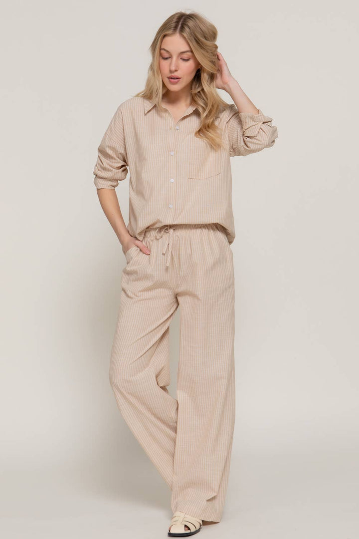 Long Sleeve Button Down Y/D Stripe Gauze Shirt