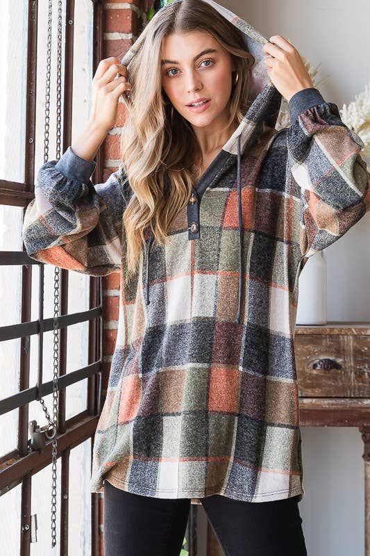 Fall Checkered Hooded Top