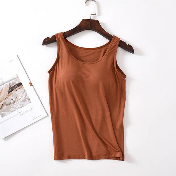 Skin-friendly soft round neck built-in bra tank top