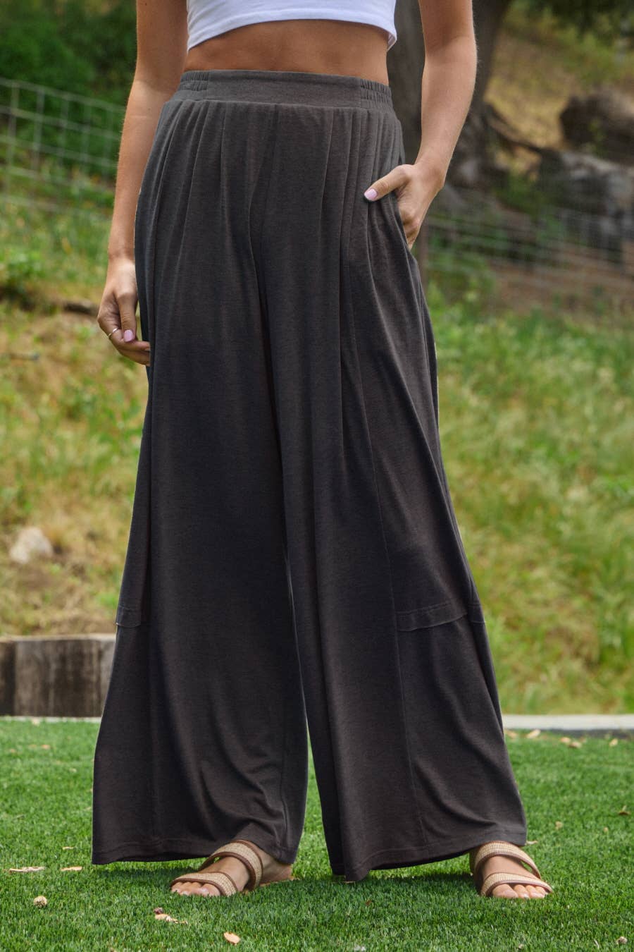Plus Soft Jersey Fabric Pleated Pants