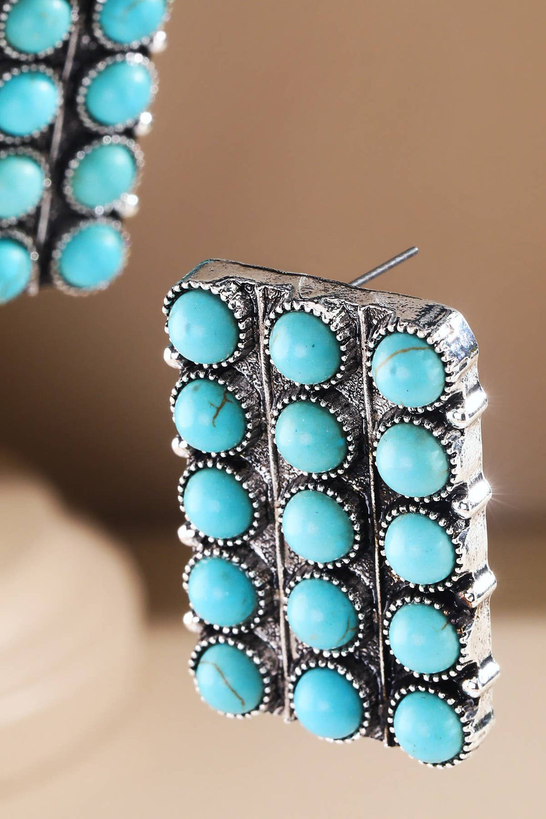 Western Rectangle Turquoise Bubble Earing