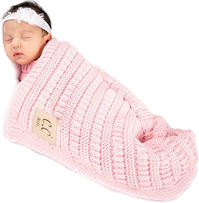Baby Blanket Ribbed Knit (Pale Pink)