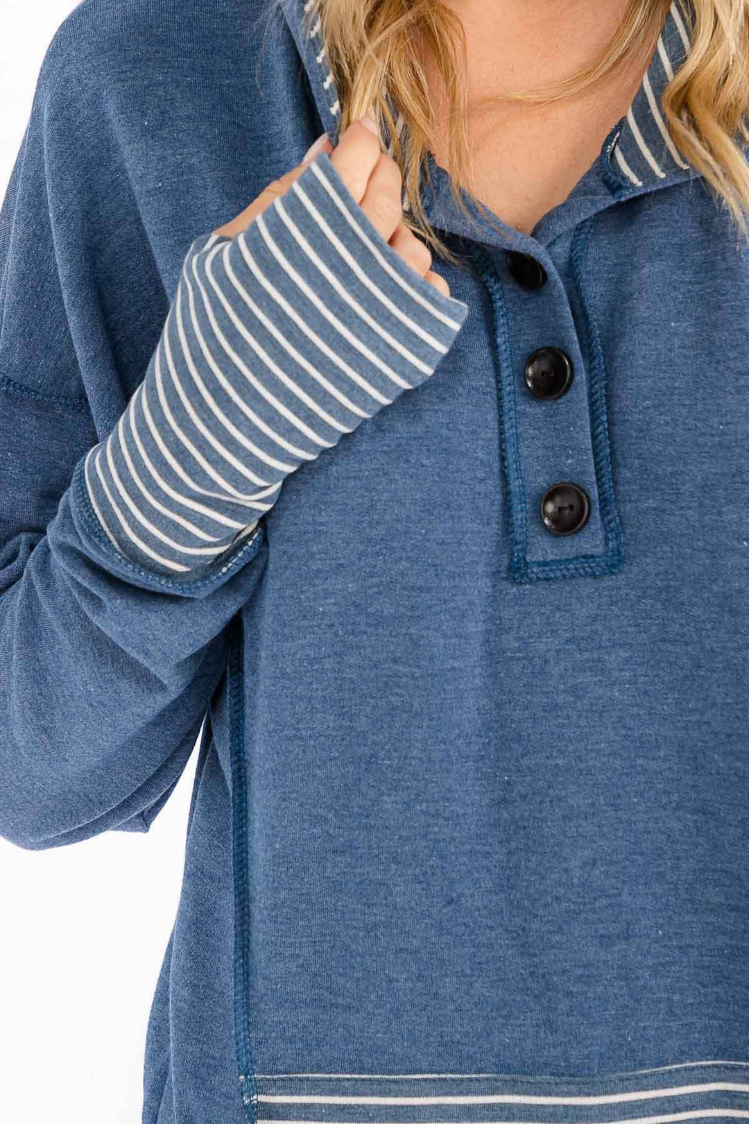 Stripe Contrast Button Hoodie