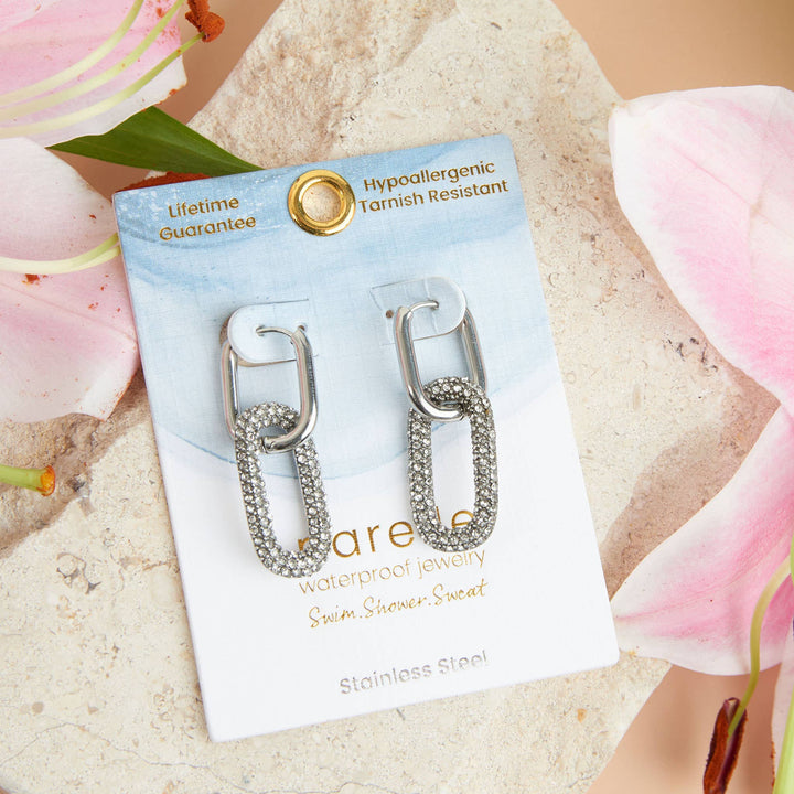 Narelle Waterproof Pave Linked Hoop Earrings