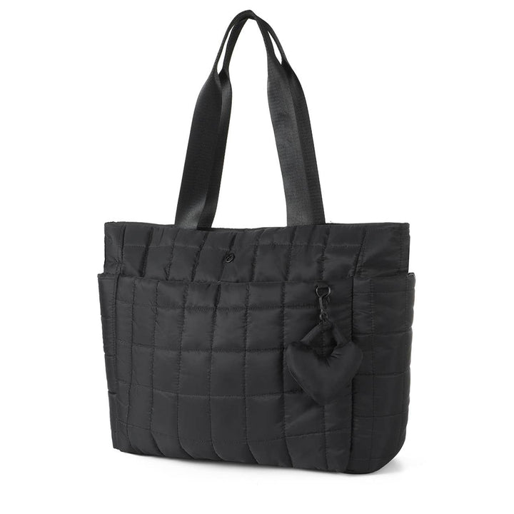 Quilted Tote Bag with Heart Bag Charm
