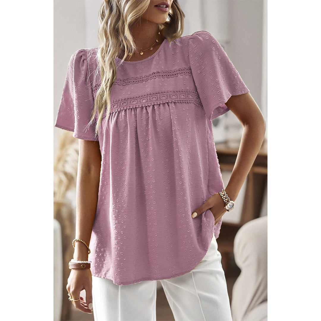 Loose Fit Dot Solid Lace Round Neck Top