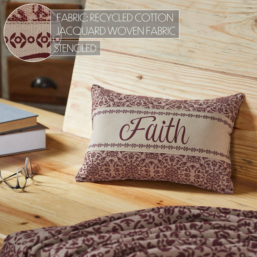 Burgundy Tan Jacquard Faith Pillow 9.5x14