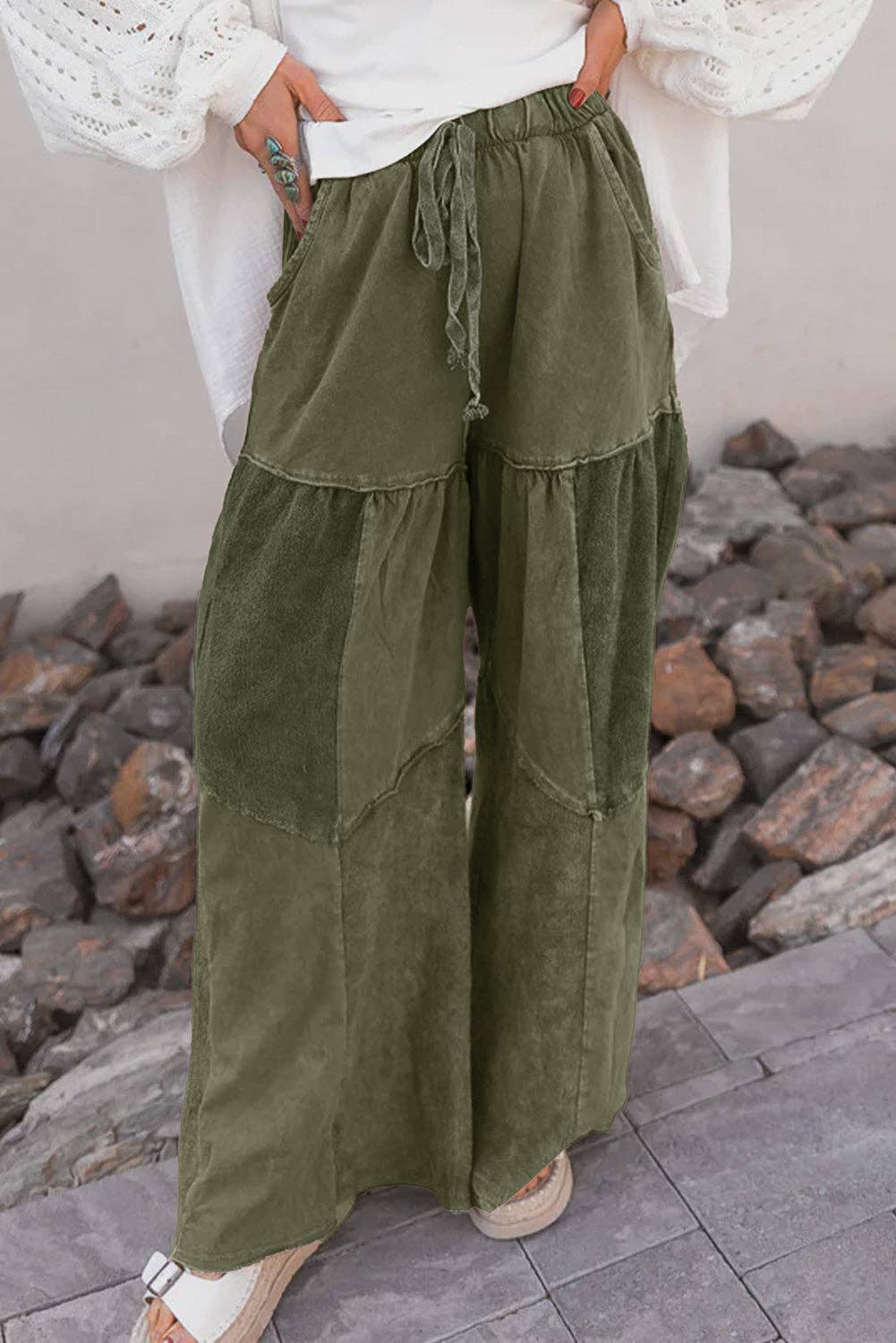 Mineral Wash Wide Leg Patchwork Pants