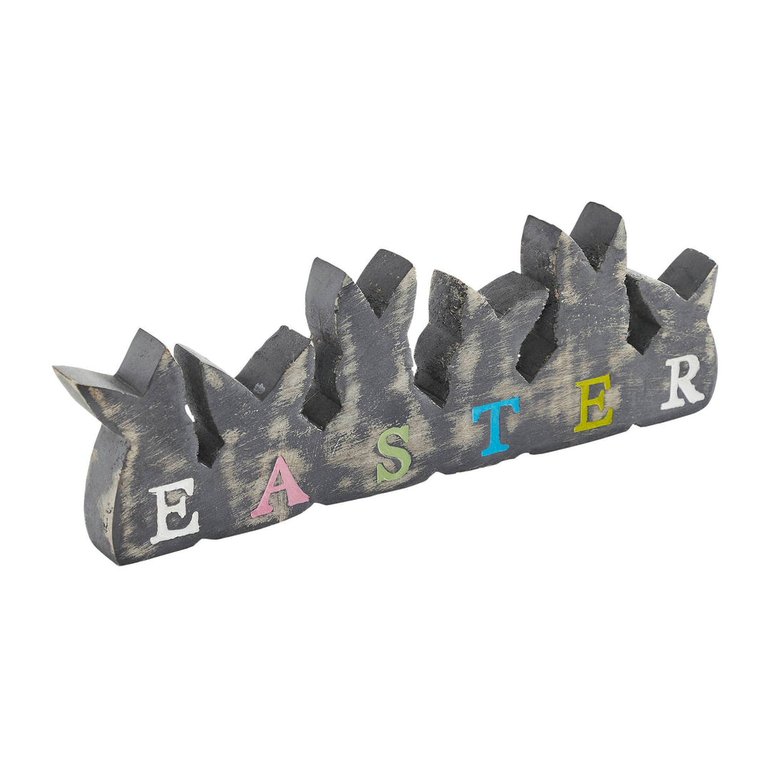 Bunny Hop Wooden Easter Sign w/ 6 Bunny Silhouettes 4x11.5x1