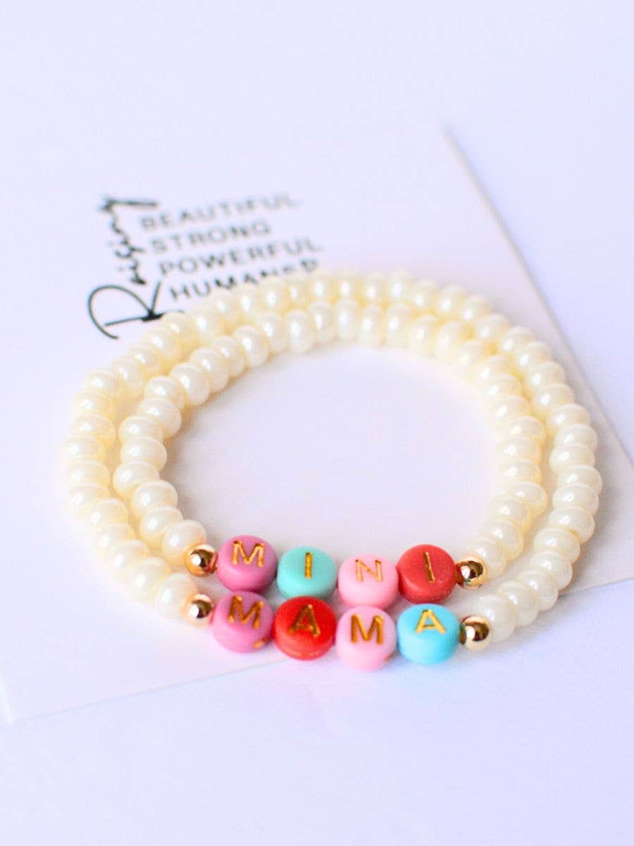 Pearl Mama and MINI multi colored matching Mom bracelet set