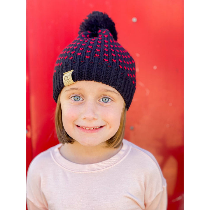 Kids Heart Knit Pom Beanie