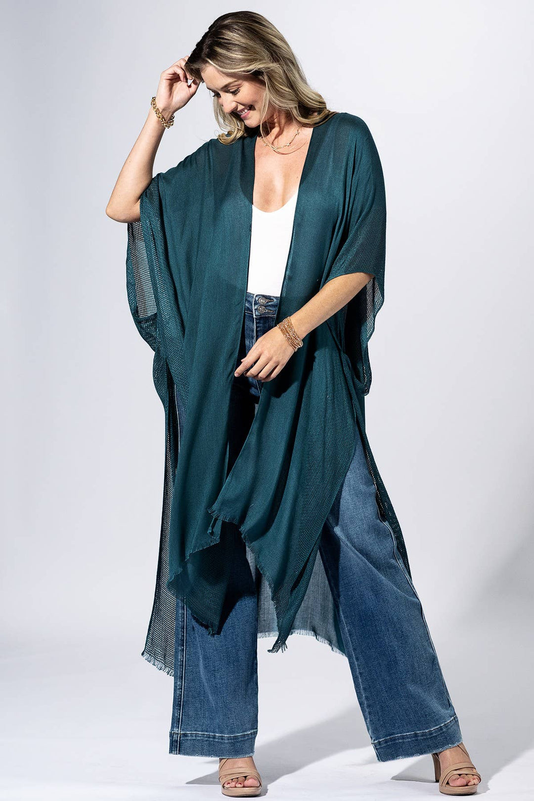 Deep Teal Flow Kimono