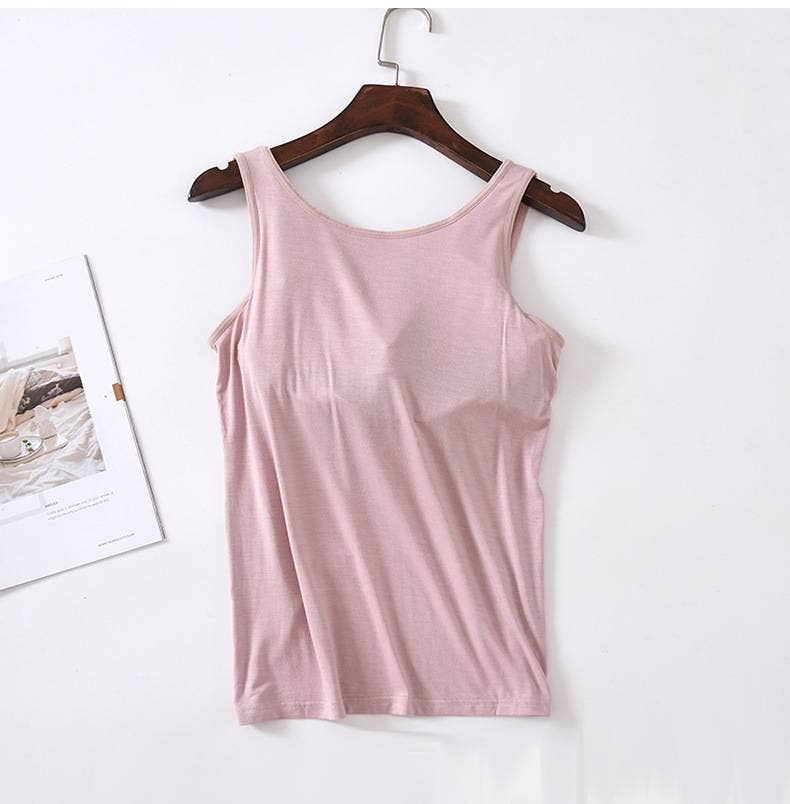 Skin-friendly soft round neck built-in bra tank top