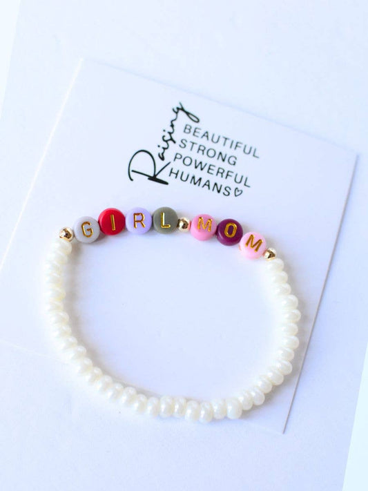 GIRL MOM multi colored beaded pearl Mama jewelry  bracelet