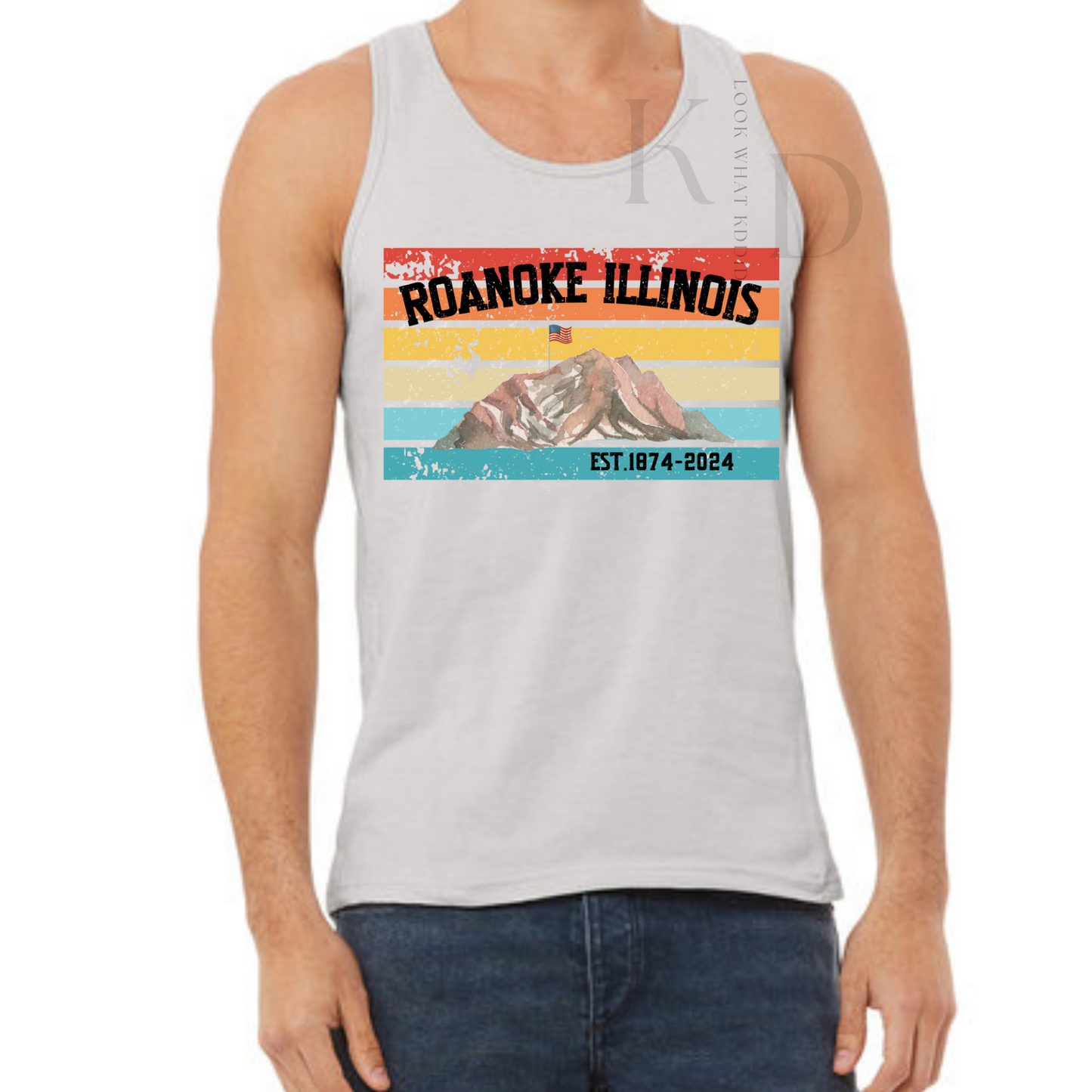 Roanoke  IL 150th year Celebration Retro Multi-Stripe Design Tank Tops