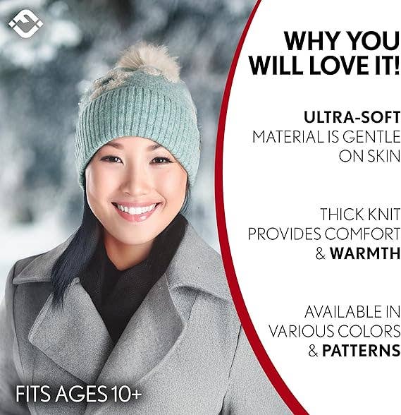 Women's Chenille Winter Pom Beanie - Daisy - Mint