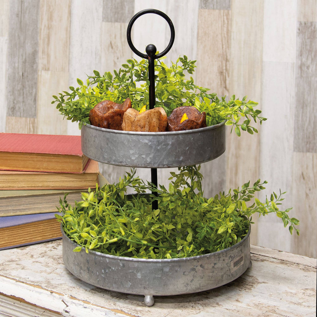 Distressed Metal Two-Tiered Tray