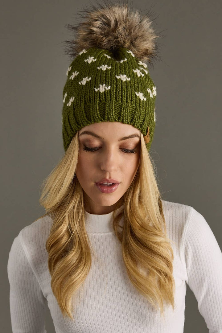 Olive Fleur-De-Lis Pom Hat