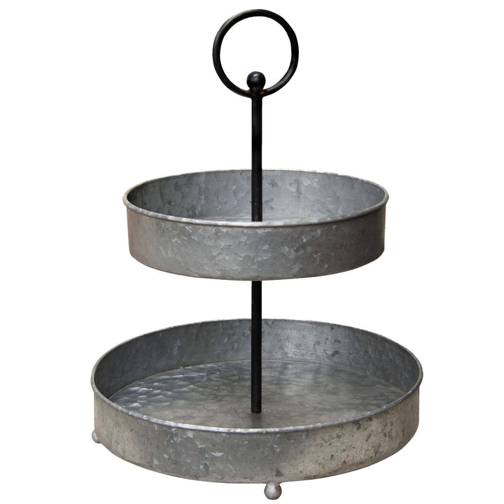 Distressed Metal Two-Tiered Tray