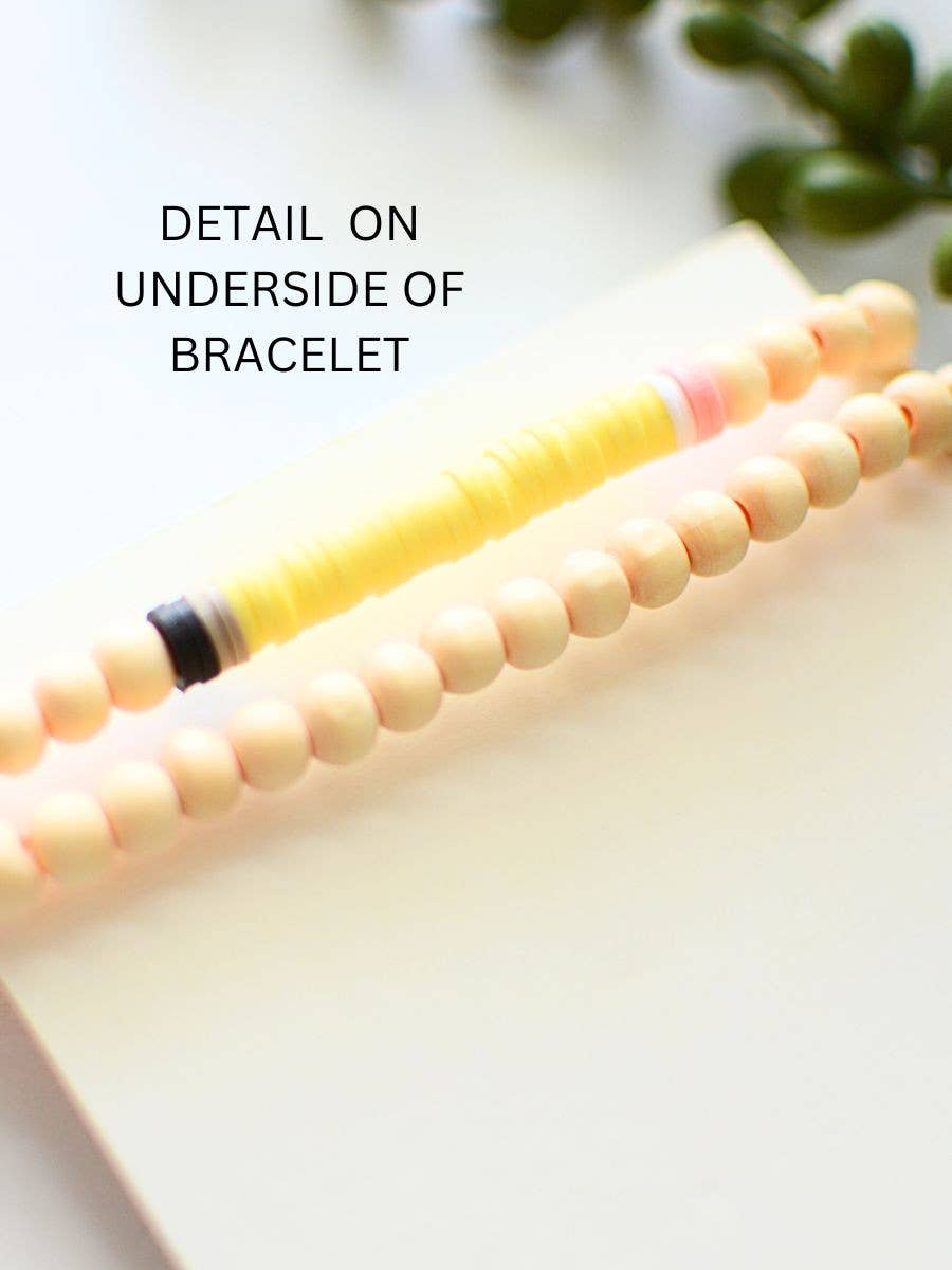 Wood Beaded Teacher stretch Bracelet stack on THANK YOU Card