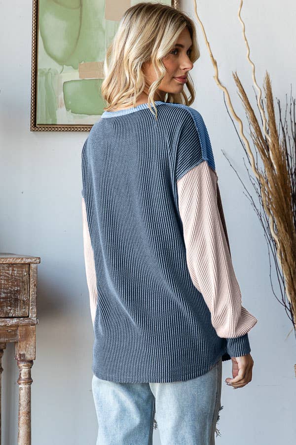 Colorblock Button Front Top