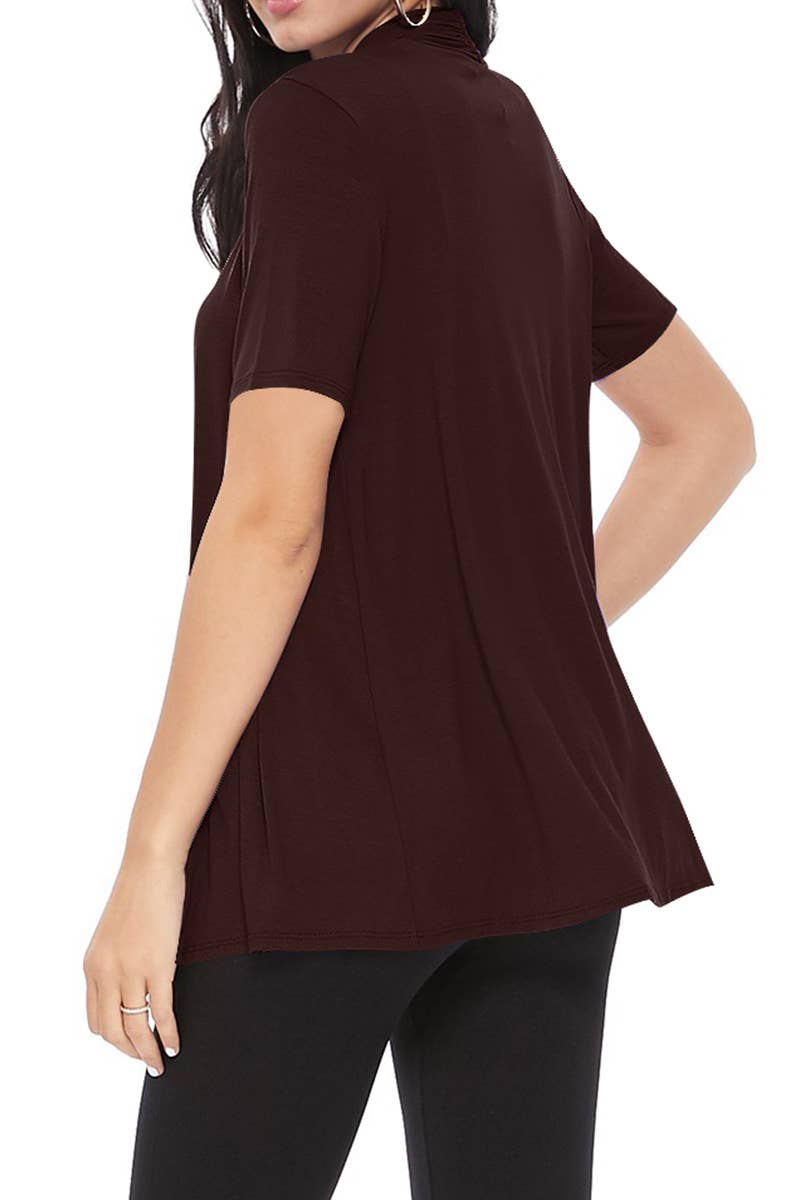 Women's Casual Short Sleeve Draped Open Front Solid Cardigan