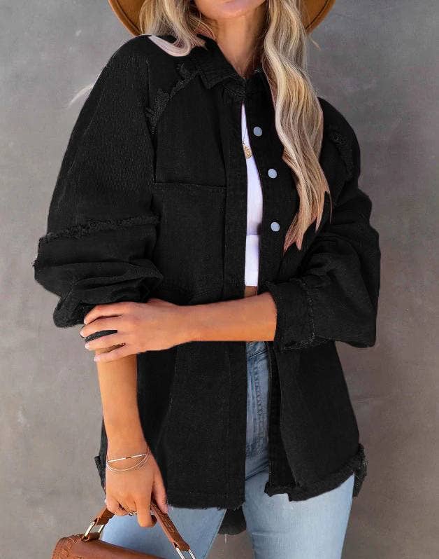 Washed Raw Midi Loose Denim Jacket