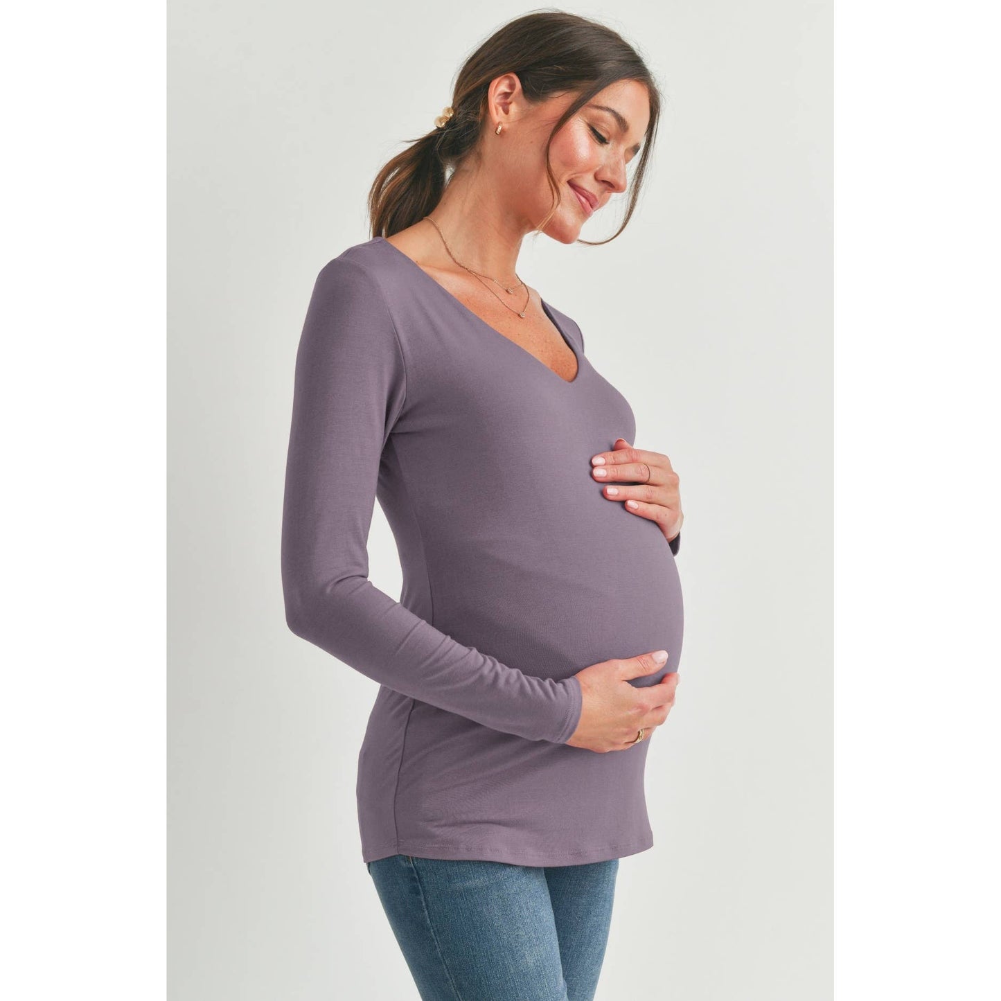 V-Neck Long Sleeve Maternity Fitted Modal Top