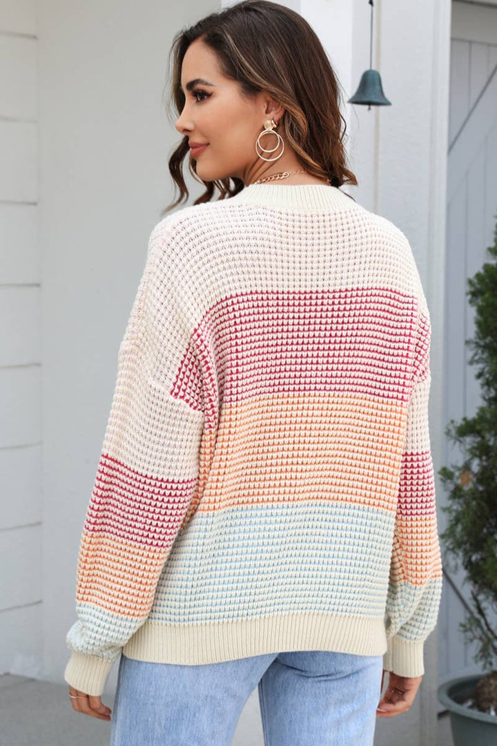 WAFFLE KNITCOLOR BLOCK SWEATER