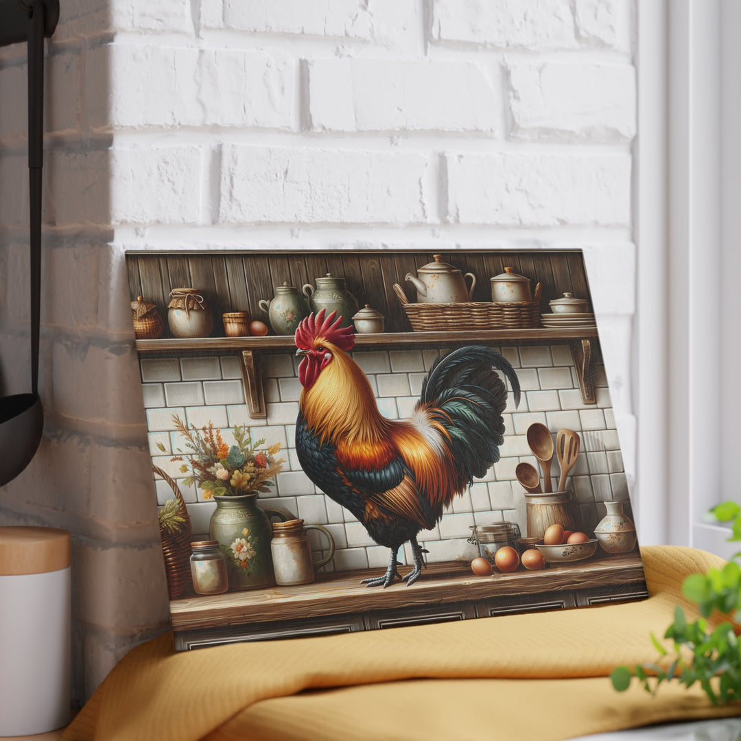 Rooster Kitchen Glass Cutting Board – Rustic Farmhouse Countertop Decor